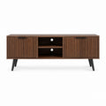 Meuble TV 160 cm noyer en MDF plaqué avec 2 portes coulissantes et étagères