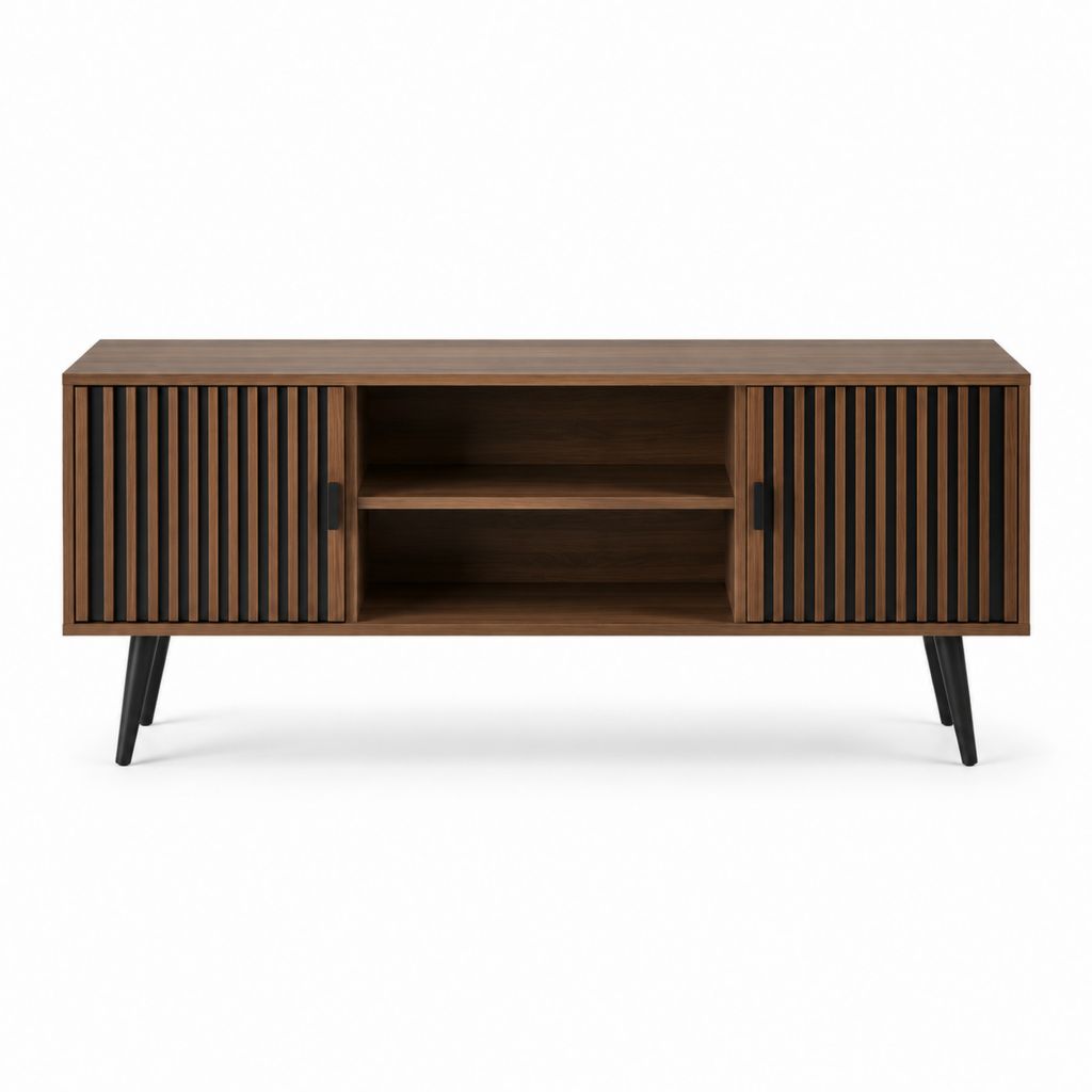 Meuble TV rectangulaire noyer en panneaux MDF plaqués 160 x 40 x 60 cm