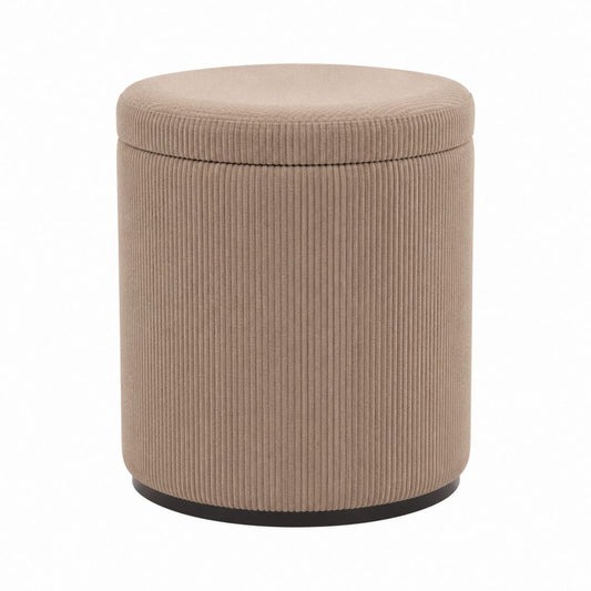 Pouf coffre rond beige en velours côtelé polyester 40 x 45 cm