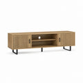 Meuble TV chêne naturel en panneaux de particules mélaminés avec portes rainurées 160 x 40 x 50 cm