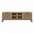 Meuble TV rectangulaire chêne clair en MDF plaqué chêne avec pieds en acier 160 x 40 x 60 cm