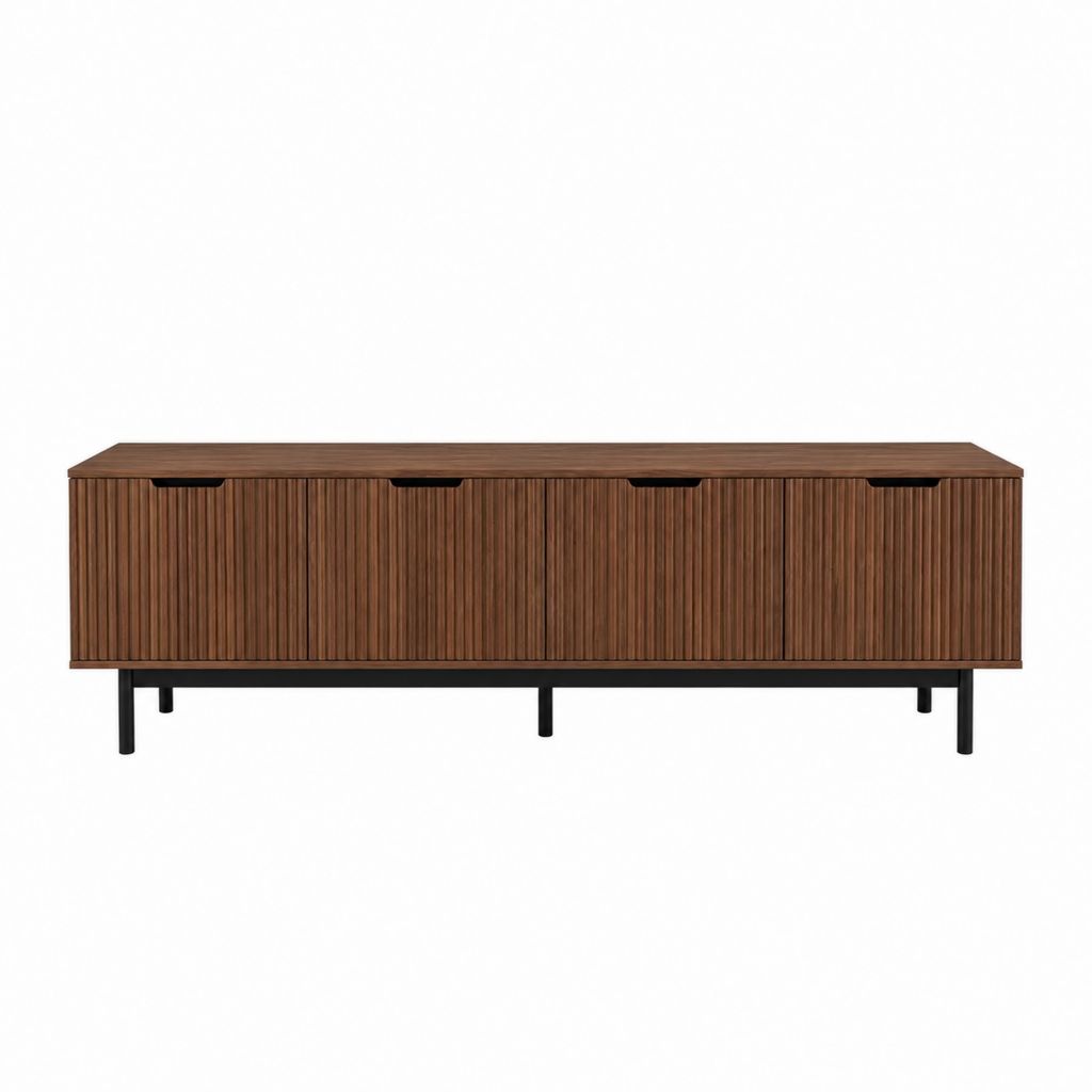 Meuble TV 4 portes marron noyer en MDF rectangulaire 180 x 40 x 55 cm
