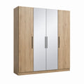 Armoire 4 portes chêne clair et gris avec miroirs en verre 200 x 52 x 200 cm