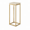 Table d'appoint haute carrée beige et doré en pierre frittée et acier inoxydable 30 x 30 x 75 cm