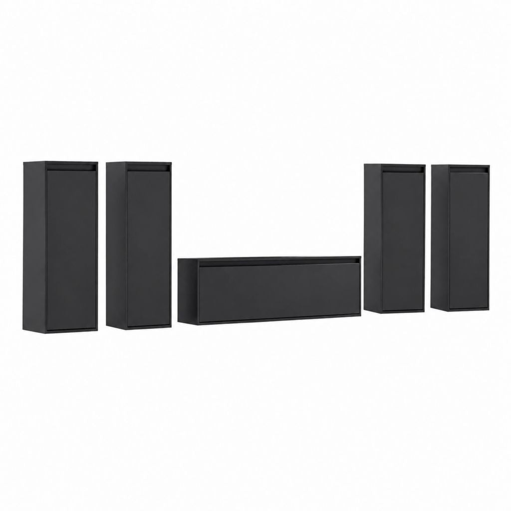 Ensemble de meubles TV muraux noir en panneaux de particules 5 éléments 120 x 30 x 102 cm