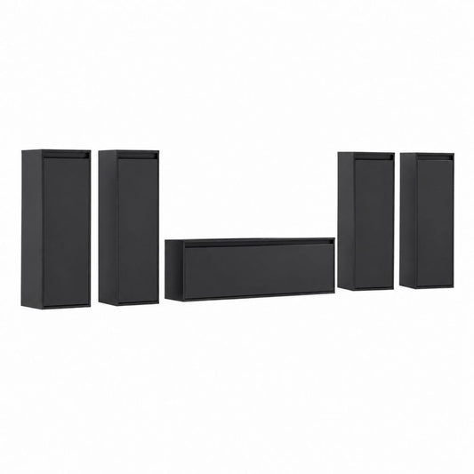 Ensemble de meubles TV muraux noir en panneaux de particules 5 éléments 120 x 30 x 102 cm