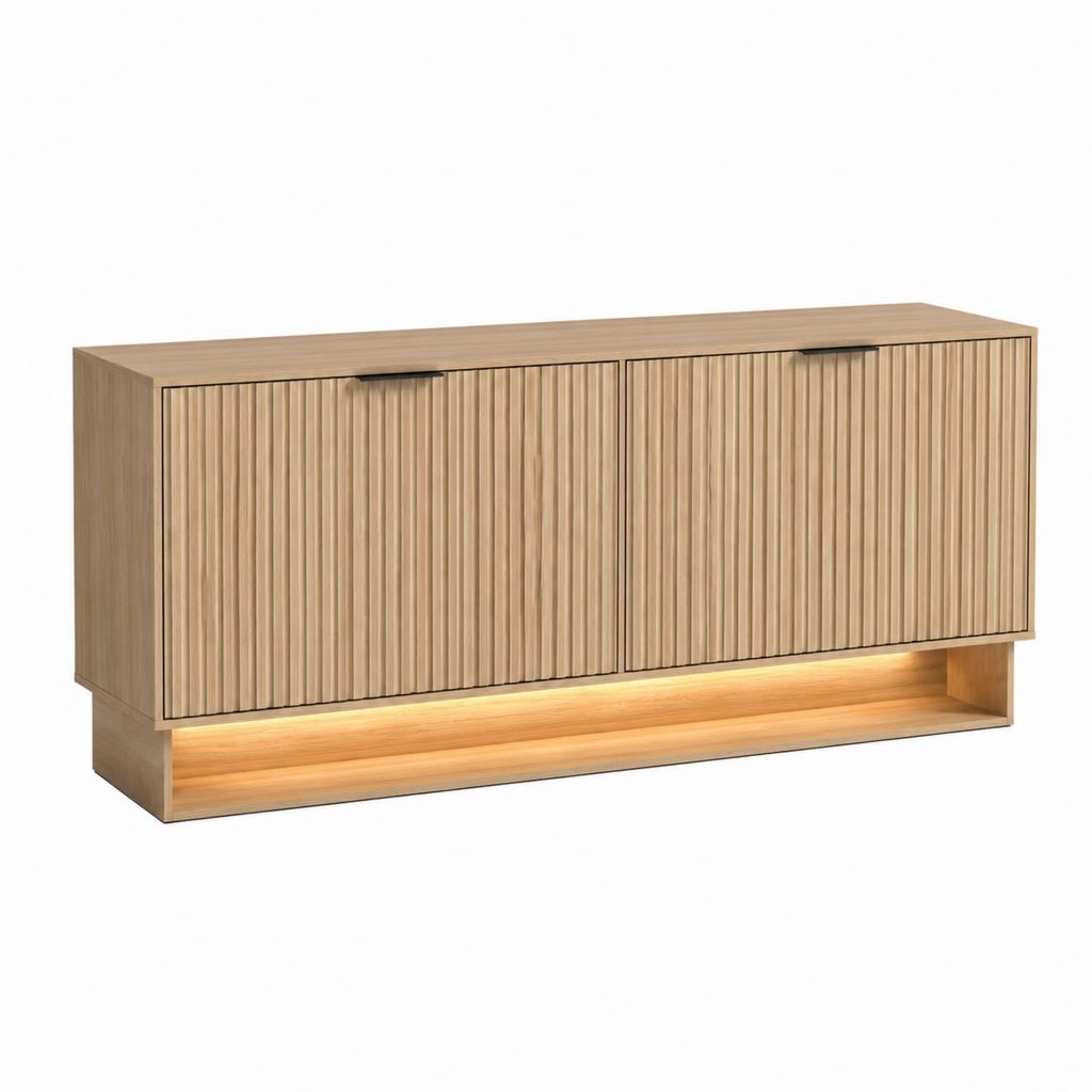 Meuble TV 2 portes chêne clair en panneaux MDF rectangulaire 160 x 40 x 75 cm
