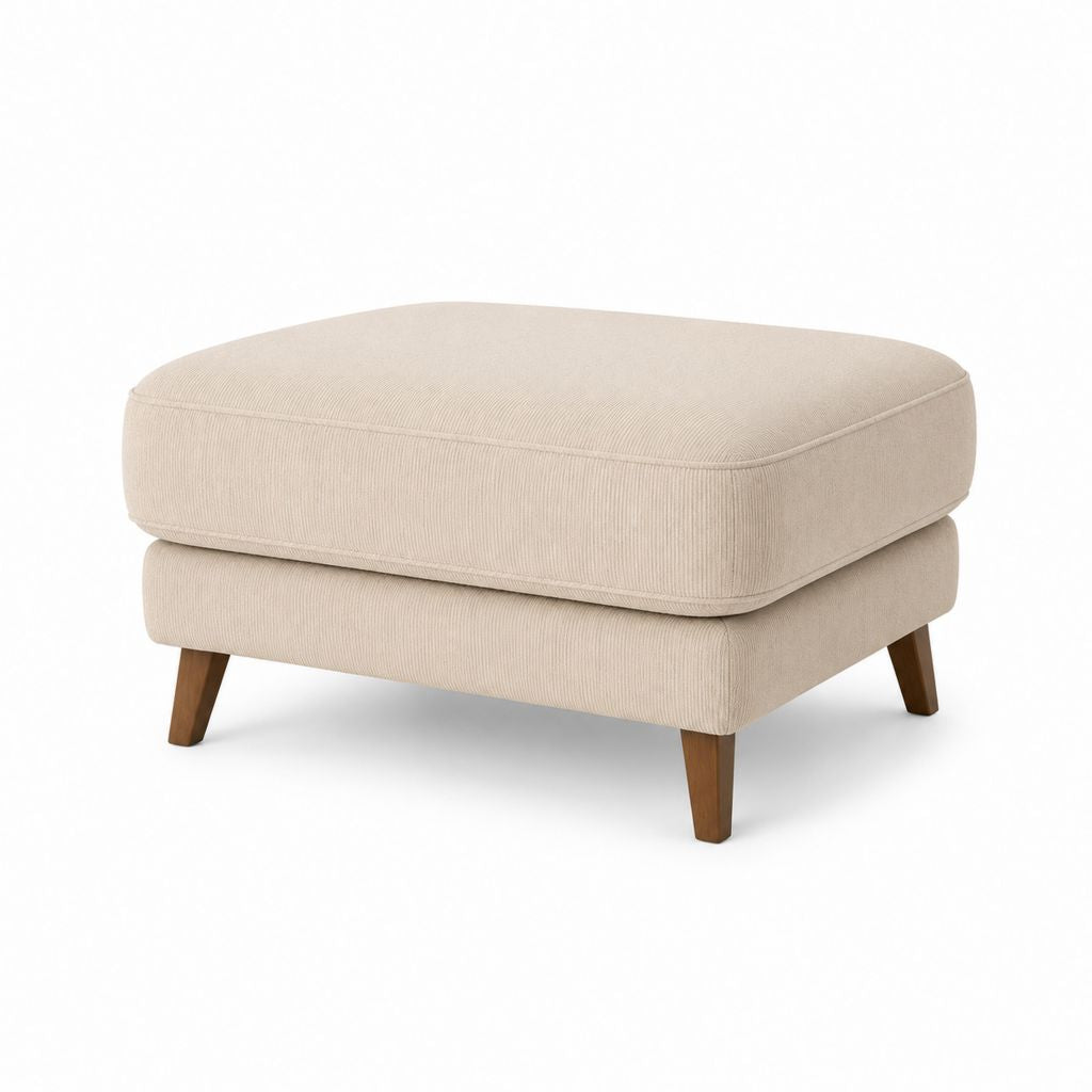 Repose-pieds rectangulaire beige en polyester avec pieds en hévéa massif 80 x 60 x 45 cm