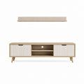 Ensemble meuble TV avec étagère murale chêne clair et blanc en panneaux MDF 160 x 40 x 52 cm