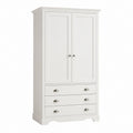 Armoire de chambre 2 portes 3 tiroirs blanche en MDF rectangulaire 90 x 52 x 190 cm