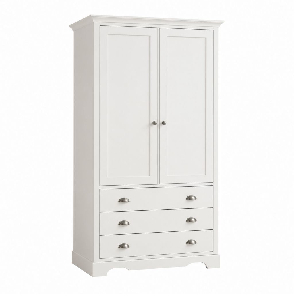 Armoire de chambre 2 portes 3 tiroirs blanche en MDF rectangulaire 90 x 52 x 190 cm