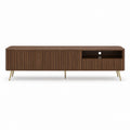 Meuble TV 180 cm noyer en panneaux MDF plaqués noyer avec pieds en acier doré
