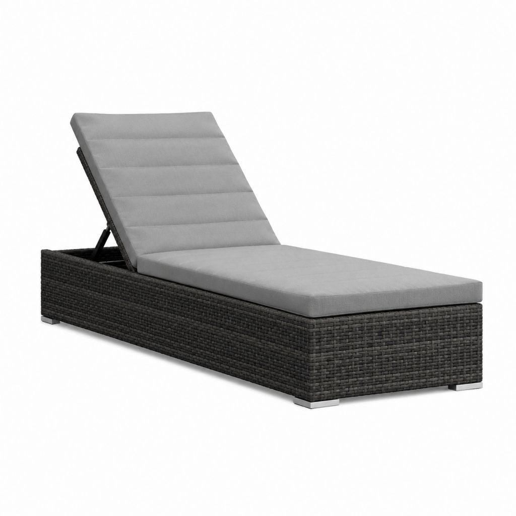 Bain de soleil inclinable gris en résine tressée PE avec coussin 200 x 65 x 33 cm