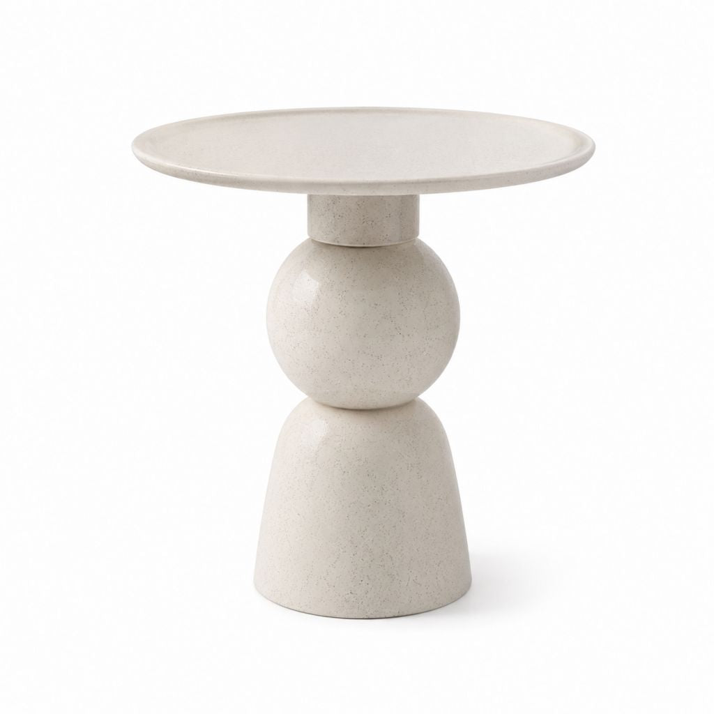 Table d'appoint ronde en céramique blanc cassé moucheté Ø 45 x H 50 cm
