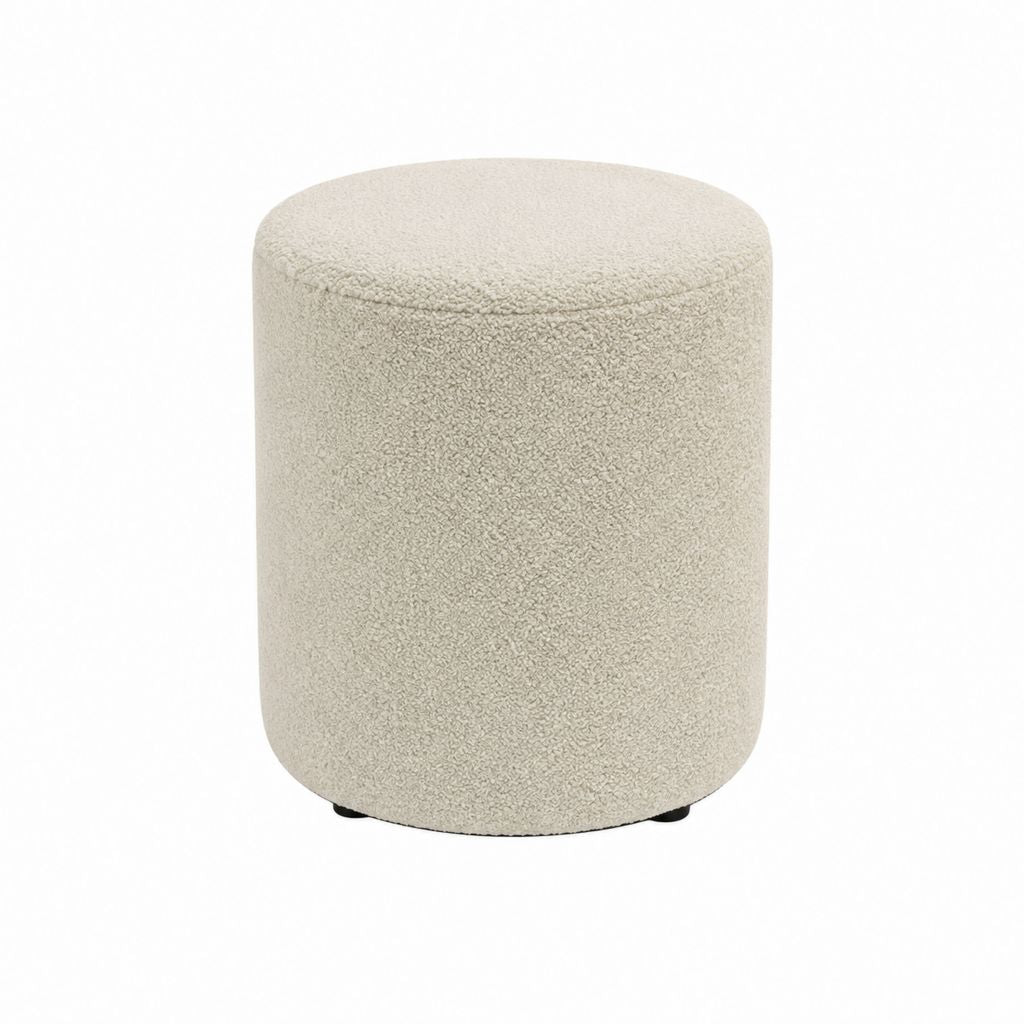 Pouf repose-pieds cylindrique beige en polyester bouclé 40 x 45 cm