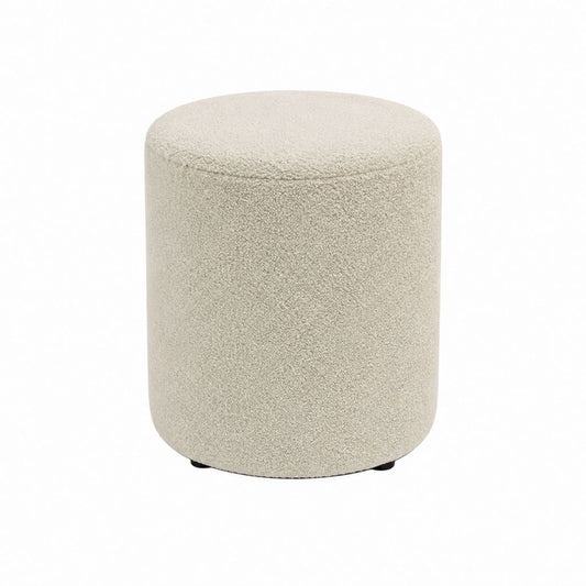 Pouf repose-pieds cylindrique beige en polyester bouclé 40 x 45 cm
