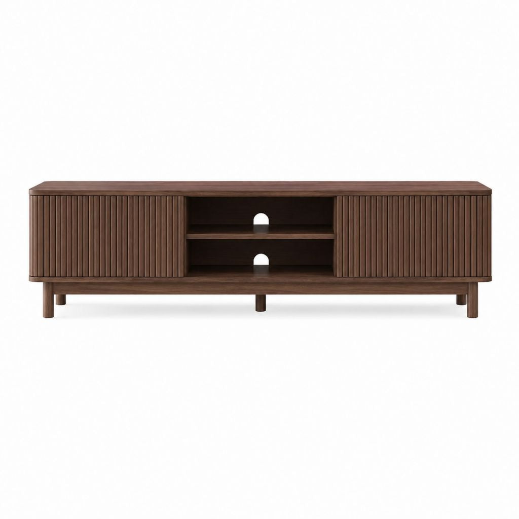 Meuble TV rectangulaire noyer en MDF et hévéa 180 x 40 x 55 cm