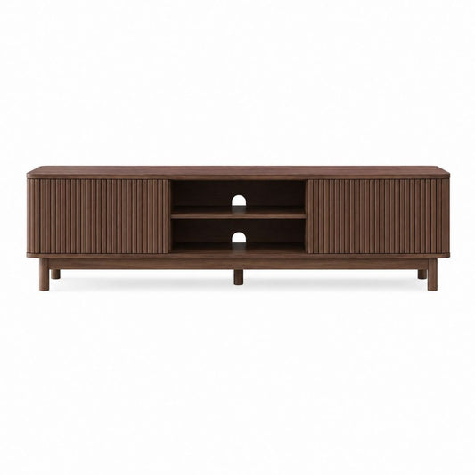 Meuble TV rectangulaire noyer en MDF et hévéa 180 x 40 x 55 cm