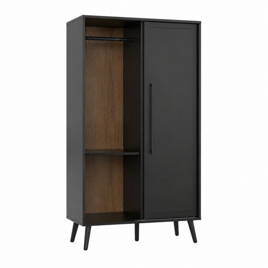 Armoire de chambre 2 portes noire et chêne foncé en panneaux de particules 80 x 52 x 180 cm